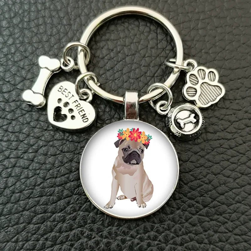 Cute animal beagle pug dog glass cabochon poodle teddy art picture glass dome DIY handmade jewelry key chain - Tara's Tiny Treasures