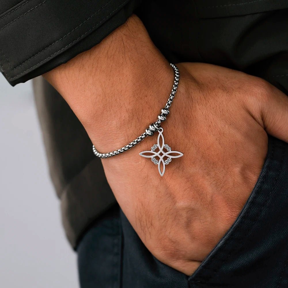 Dawapara Witch Knot Charm Bracelet for Women Celtics Knot Protection Amulet Bead Chain Stainless Steel Witchcraft Wiccan Jewelry - Tara's Tiny Treasures