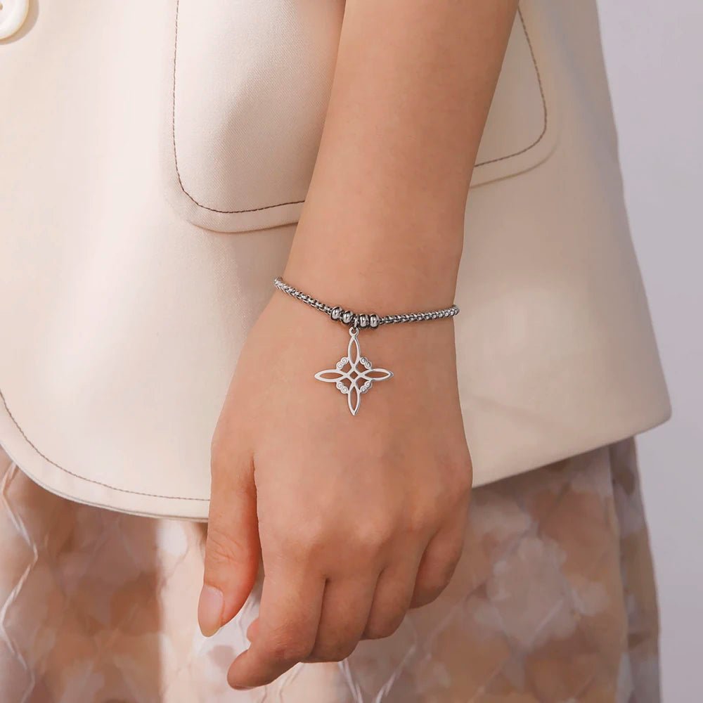 Dawapara Witch Knot Charm Bracelet for Women Celtics Knot Protection Amulet Bead Chain Stainless Steel Witchcraft Wiccan Jewelry - Tara's Tiny Treasures
