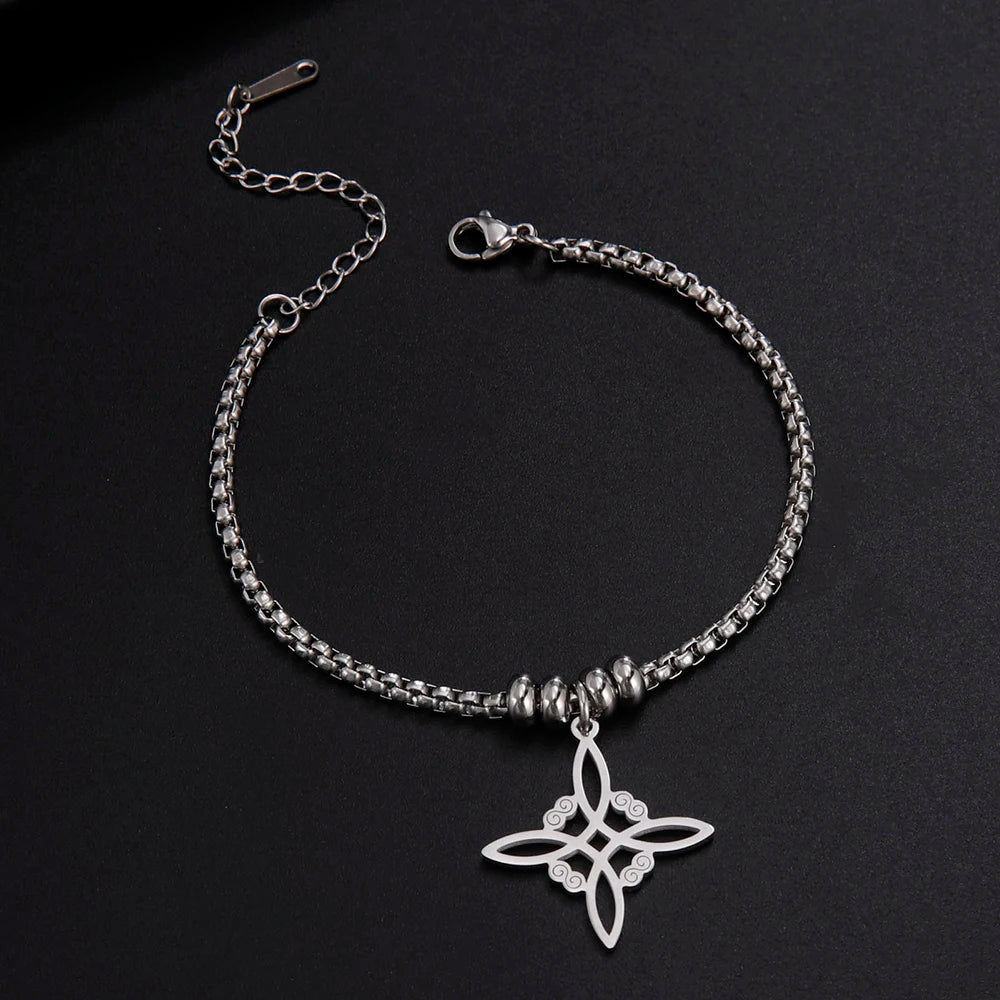 Dawapara Witch Knot Charm Bracelet for Women Celtics Knot Protection Amulet Bead Chain Stainless Steel Witchcraft Wiccan Jewelry - Tara's Tiny Treasures