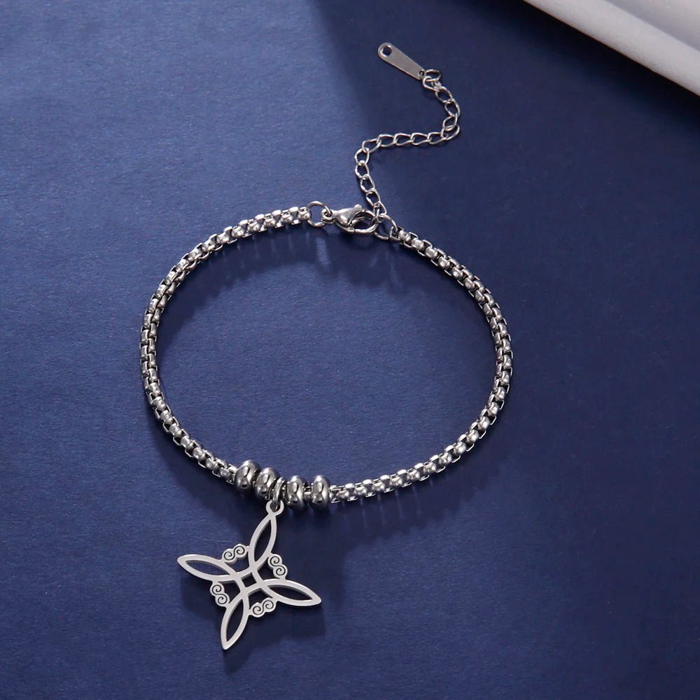 Dawapara Witch Knot Charm Bracelet for Women Celtics Knot Protection Amulet Bead Chain Stainless Steel Witchcraft Wiccan Jewelry - Tara's Tiny Treasures