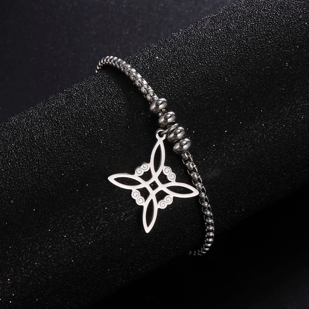 Dawapara Witch Knot Charm Bracelet for Women Celtics Knot Protection Amulet Bead Chain Stainless Steel Witchcraft Wiccan Jewelry - Tara's Tiny Treasures