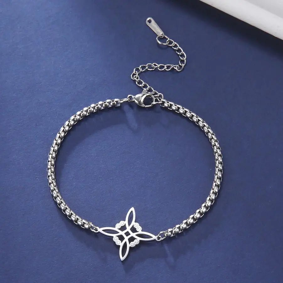 Dawapara Witch Knot Charm Bracelet for Women Celtics Knot Protection Amulet Bead Chain Stainless Steel Witchcraft Wiccan Jewelry - Tara's Tiny Treasures
