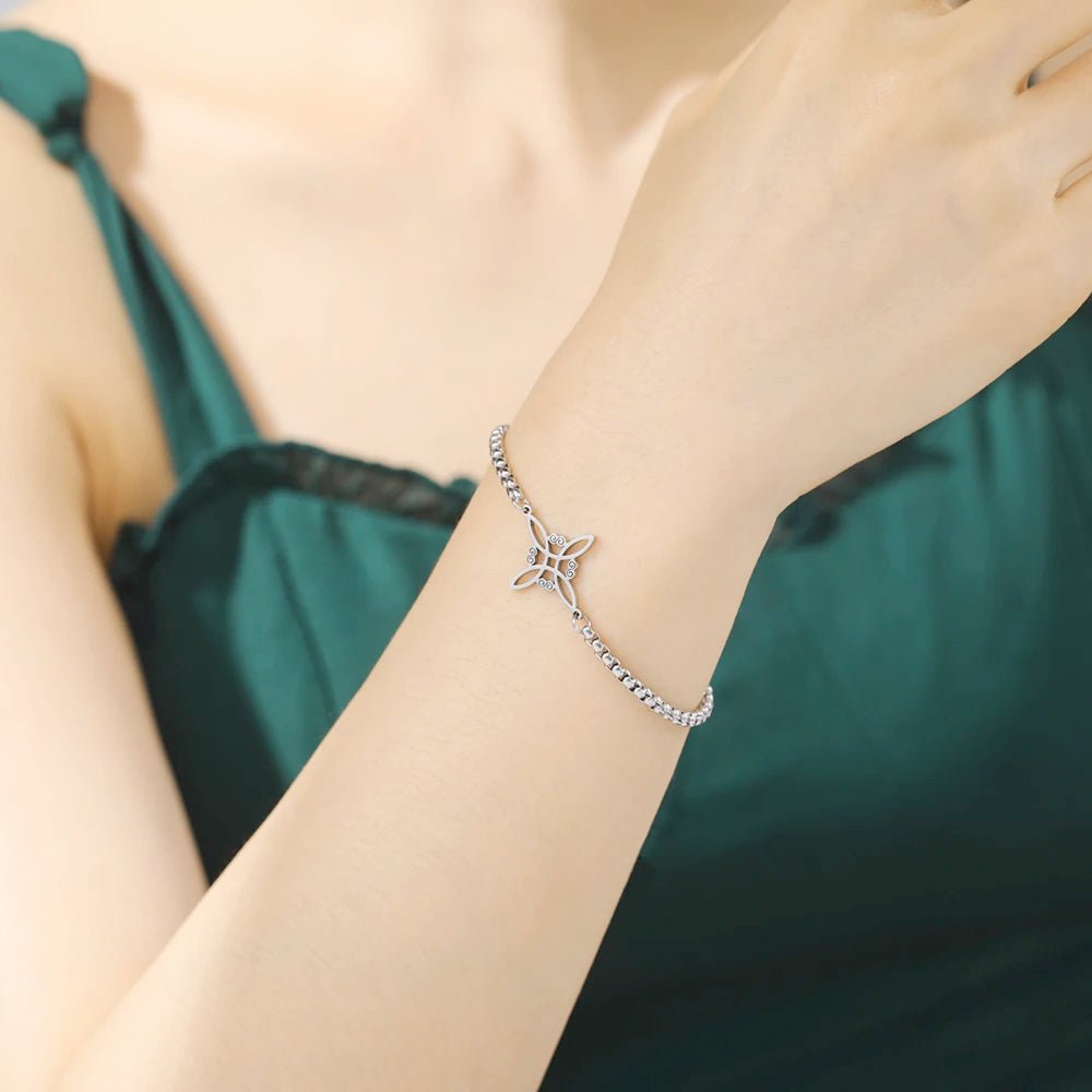 Dawapara Witch Knot Charm Bracelet for Women Celtics Knot Protection Amulet Bead Chain Stainless Steel Witchcraft Wiccan Jewelry - Tara's Tiny Treasures