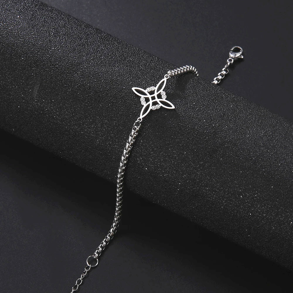 Dawapara Witch Knot Charm Bracelet for Women Celtics Knot Protection Amulet Bead Chain Stainless Steel Witchcraft Wiccan Jewelry - Tara's Tiny Treasures