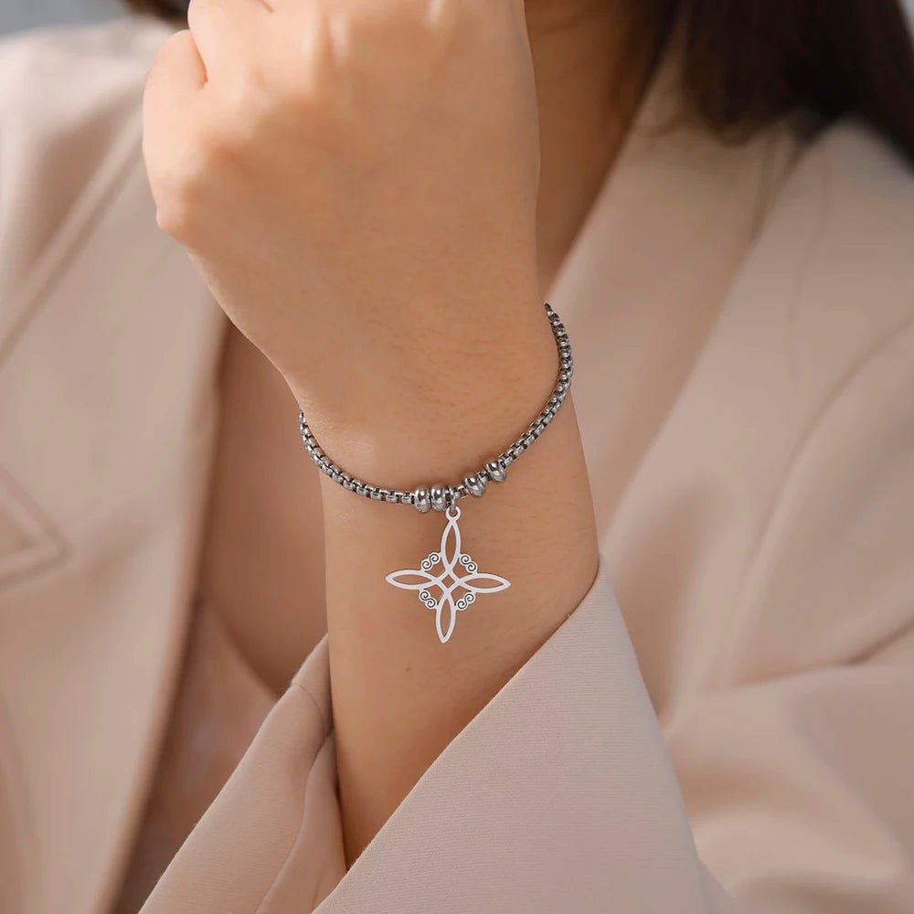 Dawapara Witch Knot Charm Bracelet for Women Celtics Knot Protection Amulet Bead Chain Stainless Steel Witchcraft Wiccan Jewelry - Tara's Tiny Treasures