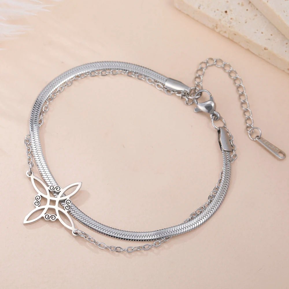 Dawapara Witch Knot Charm Bracelet for Women Celtics Knot Protection Amulet Bead Chain Stainless Steel Witchcraft Wiccan Jewelry - Tara's Tiny Treasures
