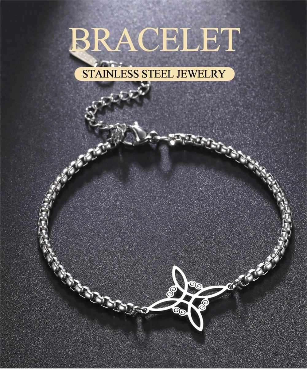 Dawapara Witch Knot Charm Bracelet for Women Celtics Knot Protection Amulet Bead Chain Stainless Steel Witchcraft Wiccan Jewelry - Tara's Tiny Treasures