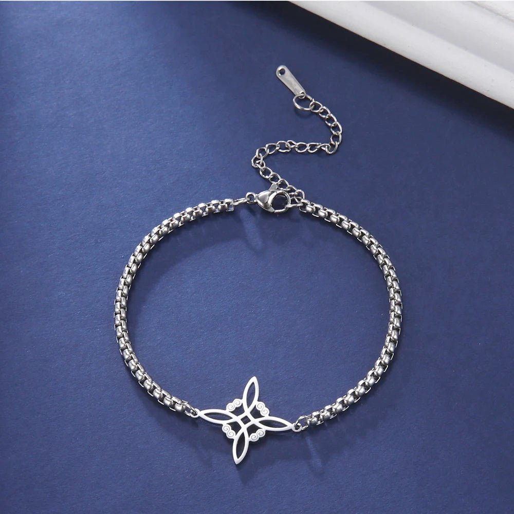 Dawapara Witch Knot Charm Bracelet for Women Celtics Knot Protection Amulet Bead Chain Stainless Steel Witchcraft Wiccan Jewelry - Tara's Tiny Treasures