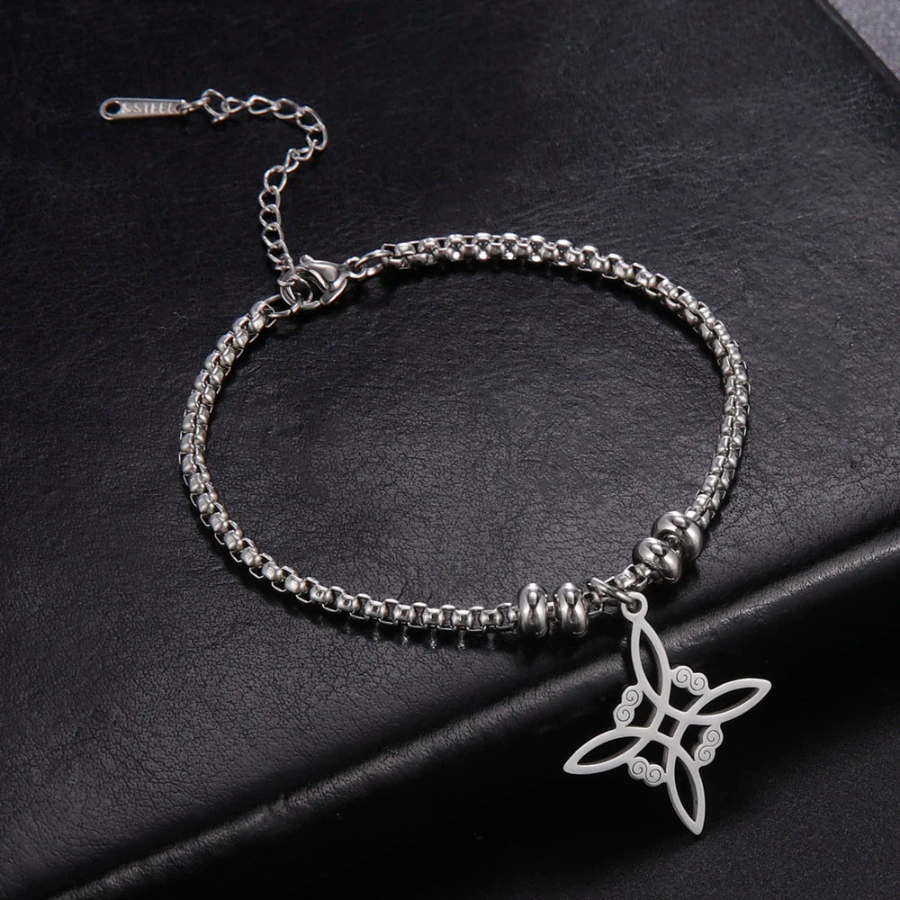 Dawapara Witch Knot Charm Bracelet for Women Celtics Knot Protection Amulet Bead Chain Stainless Steel Witchcraft Wiccan Jewelry - Tara's Tiny Treasures