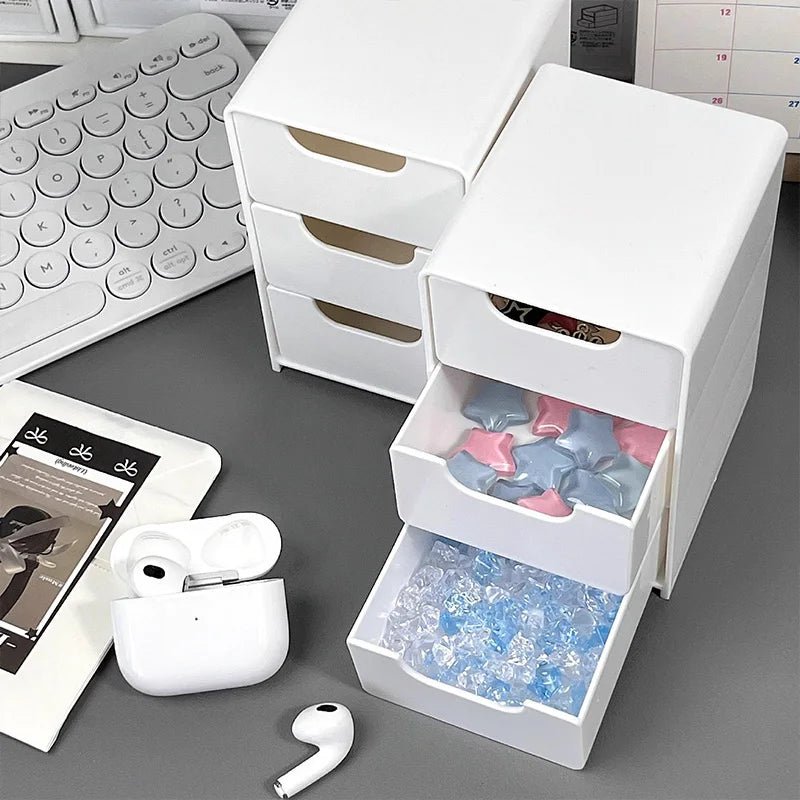 Desktop Storage Box For Makeup Jewelry Mini Large Capacity Jewelry Box Multifunctional 3-Tier Desk Organizer With Drawers - Tara's Tiny Treasures