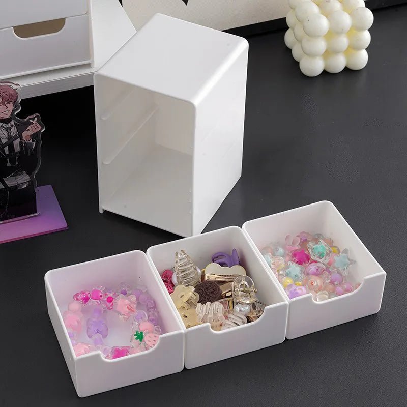Desktop Storage Box For Makeup Jewelry Mini Large Capacity Jewelry Box Multifunctional 3-Tier Desk Organizer With Drawers - Tara's Tiny Treasures