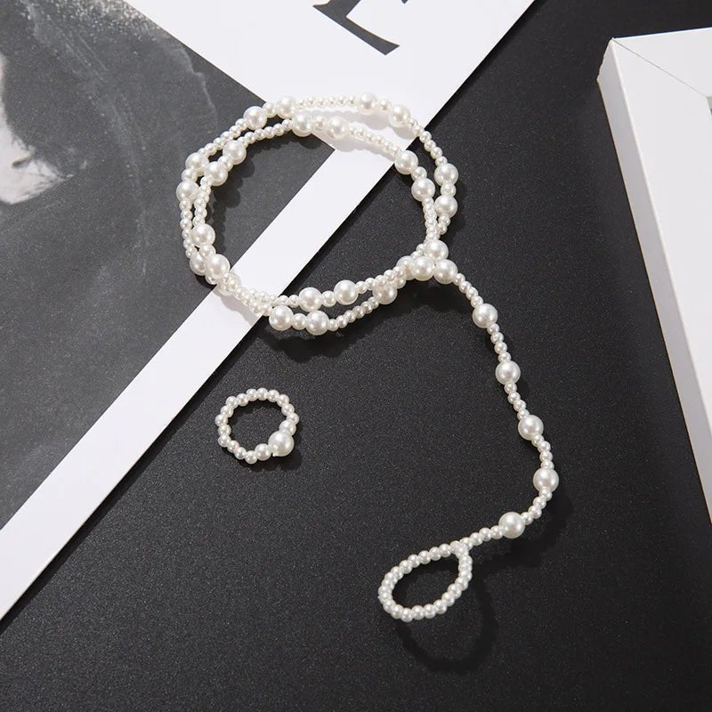 Double Layer Pearl Anklets for Women Summer Beach Sandal Anklet Barefoot Jewelry Bohemia Accessories Outdoor Travel Foot Chains - Tara's Tiny Treasures