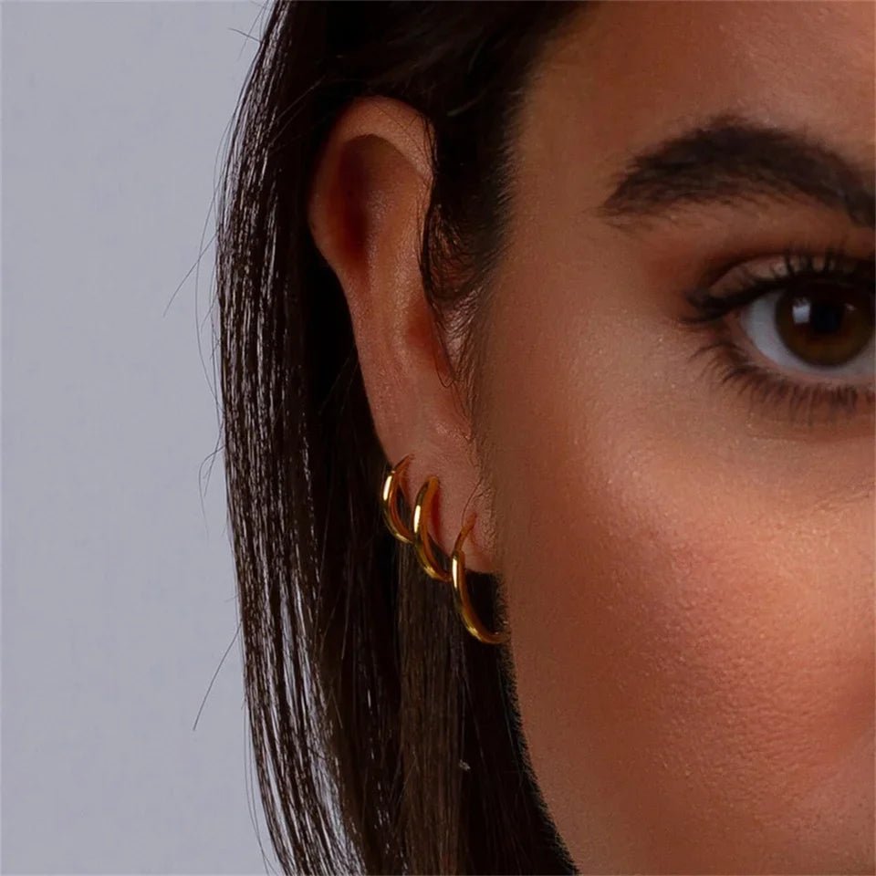 eManco Minimalist Basic 3MM Hoop Earrings Stainless Steel PVD Gold Color Women's Personality Gift Exchanges Festival Celebrate - Tara's Tiny Treasures