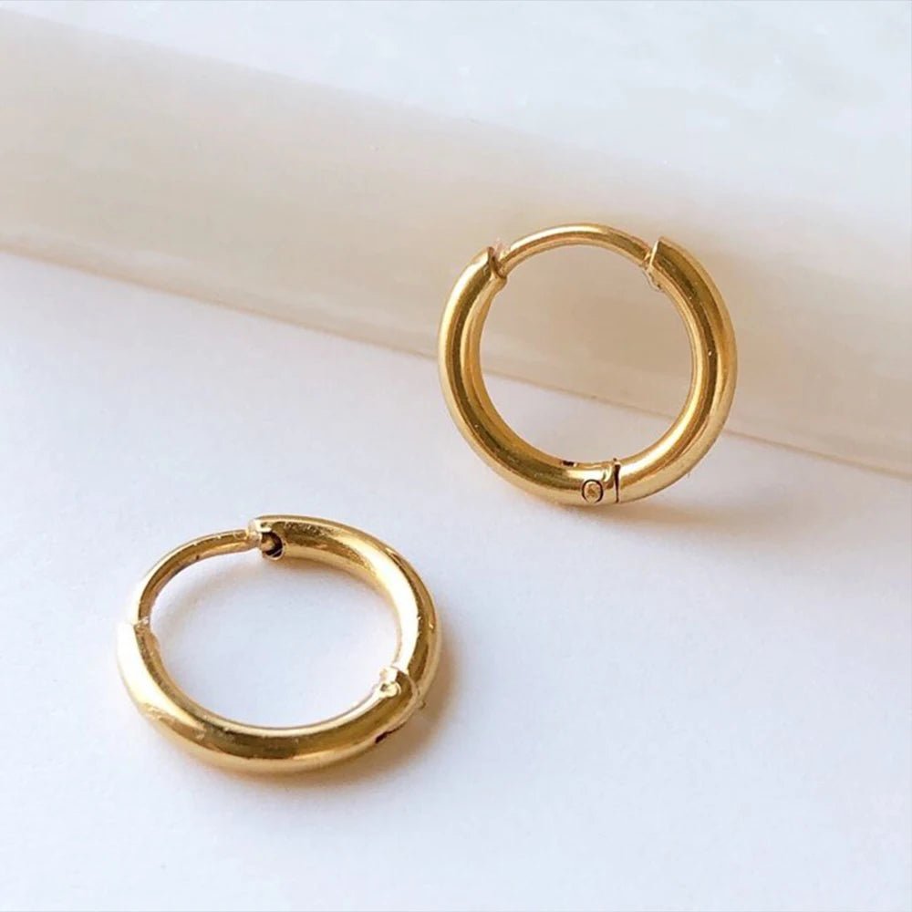 eManco Minimalist Basic 3MM Hoop Earrings Stainless Steel PVD Gold Color Women's Personality Gift Exchanges Festival Celebrate - Tara's Tiny Treasures