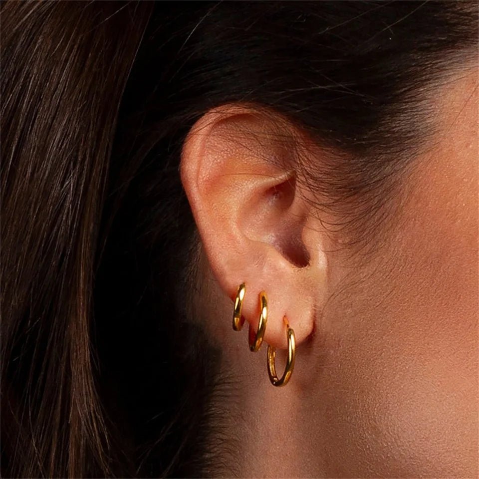 eManco Minimalist Basic 3MM Hoop Earrings Stainless Steel PVD Gold Color Women's Personality Gift Exchanges Festival Celebrate - Tara's Tiny Treasures
