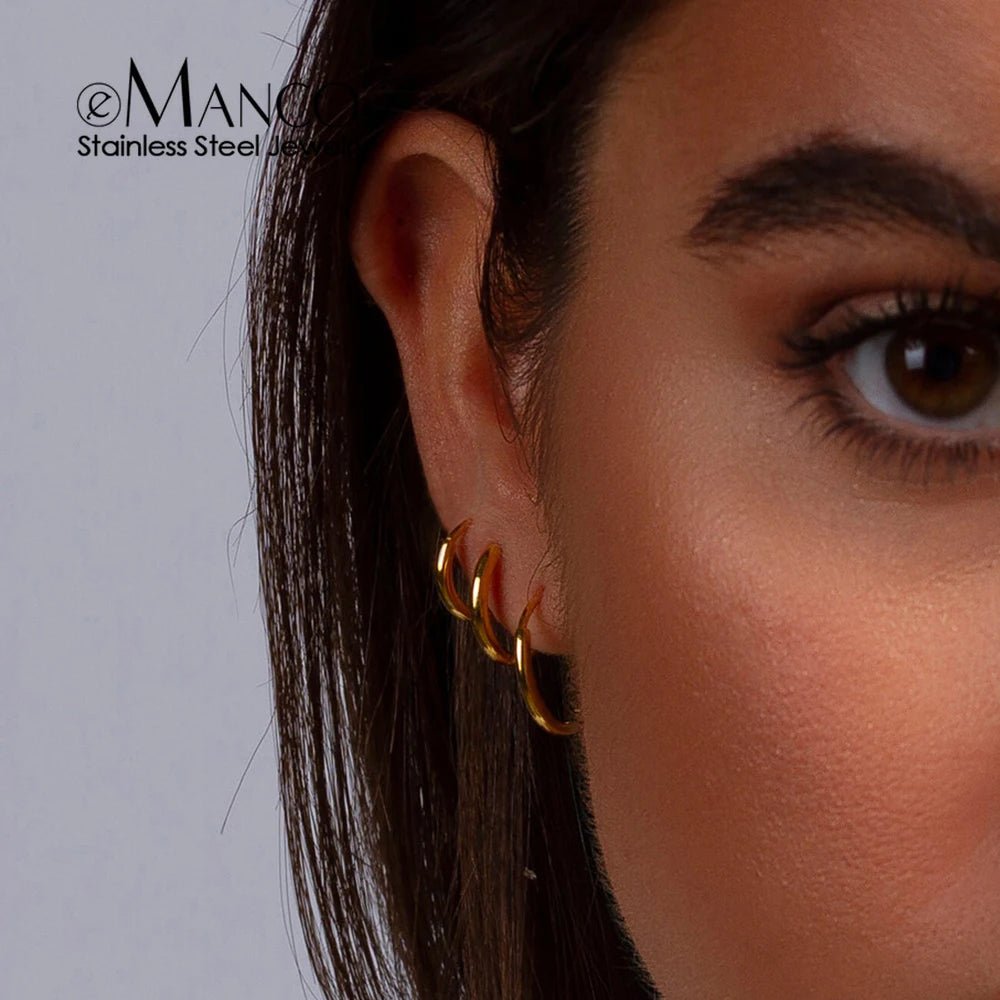 eManco Minimalist Basic 3MM Hoop Earrings Stainless Steel PVD Gold Color Women's Personality Gift Exchanges Festival Celebrate - Tara's Tiny Treasures