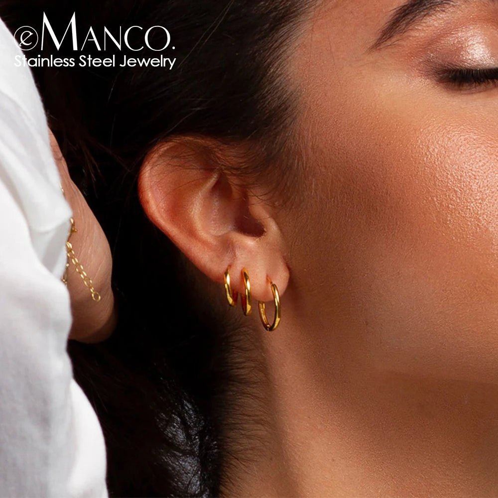 eManco Minimalist Basic 3MM Hoop Earrings Stainless Steel PVD Gold Color Women's Personality Gift Exchanges Festival Celebrate - Tara's Tiny Treasures
