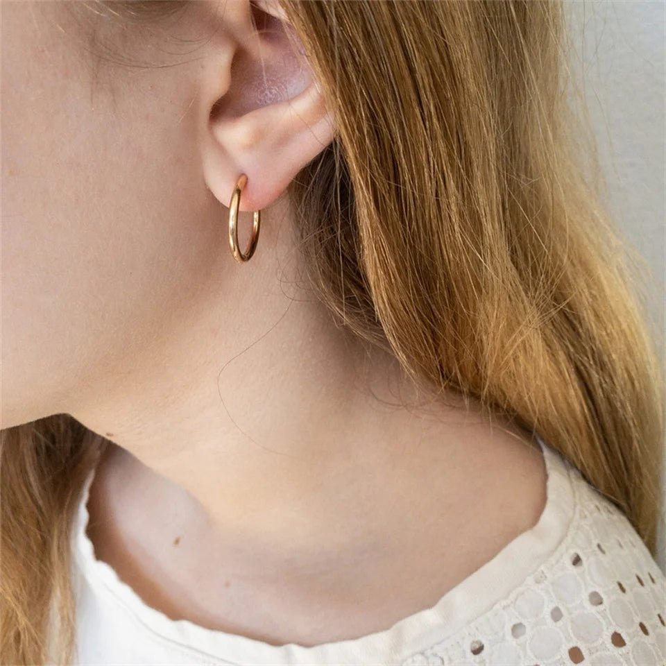eManco Minimalist Basic 3MM Hoop Earrings Stainless Steel PVD Gold Color Women's Personality Gift Exchanges Festival Celebrate - Tara's Tiny Treasures