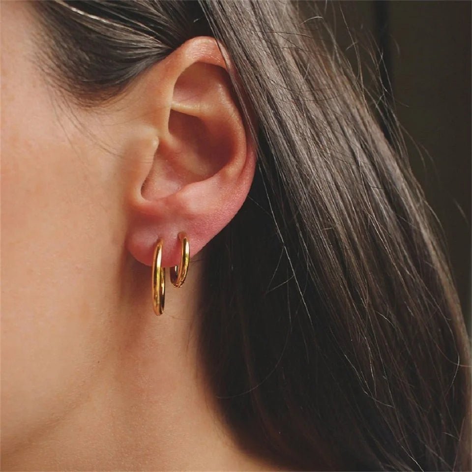eManco Minimalist Basic 3MM Hoop Earrings Stainless Steel PVD Gold Color Women's Personality Gift Exchanges Festival Celebrate - Tara's Tiny Treasures