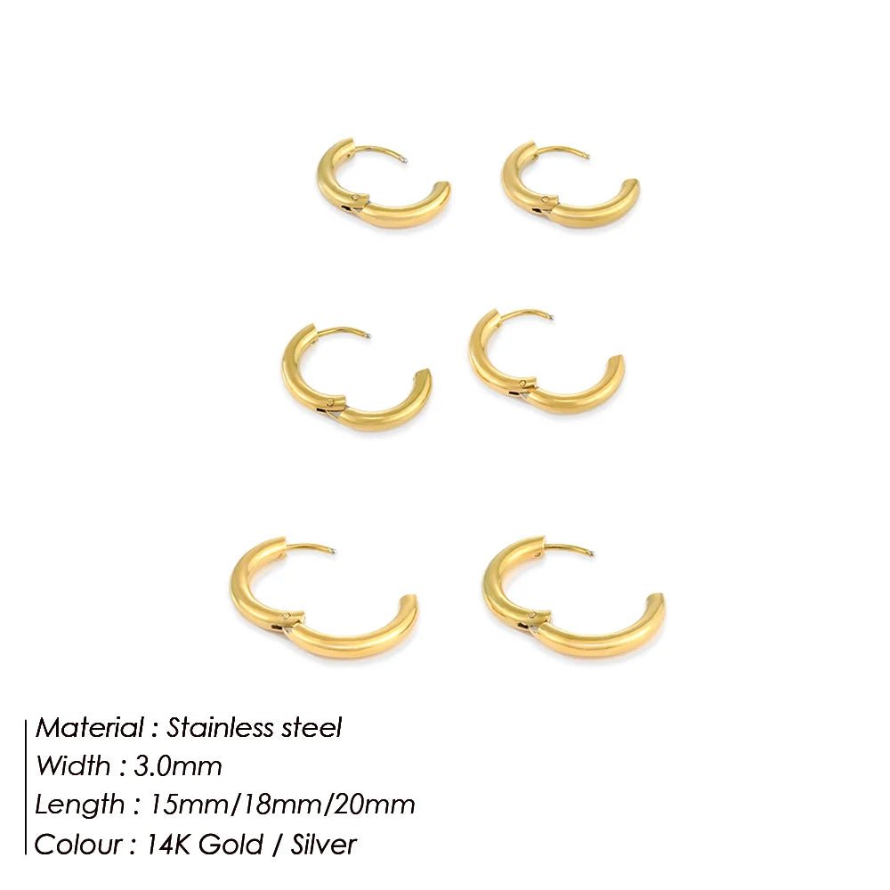 eManco Minimalist Basic 3MM Hoop Earrings Stainless Steel PVD Gold Color Women's Personality Gift Exchanges Festival Celebrate - Tara's Tiny Treasures