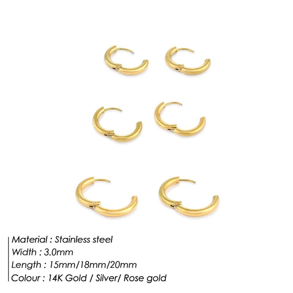 eManco Minimalist Basic 3MM Hoop Earrings Stainless Steel PVD Gold Color Women's Personality Gift Exchanges Festival Celebrate - Tara's Tiny Treasures