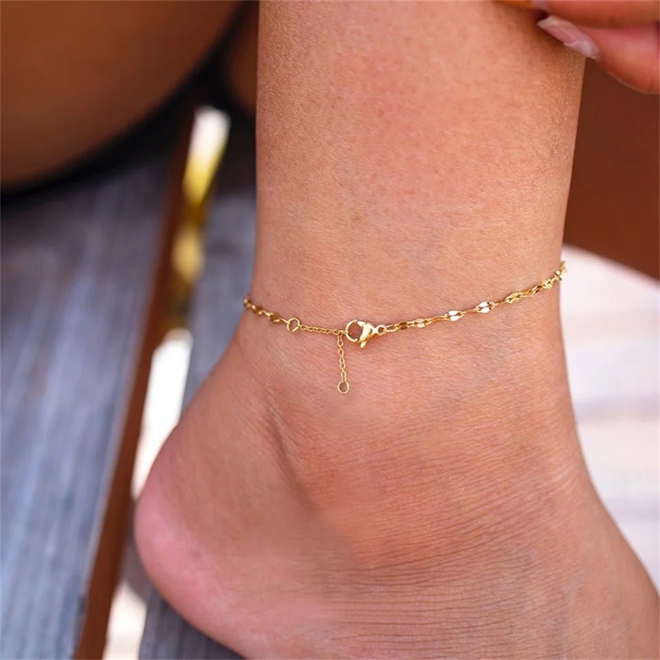 eManco Minimalist Slim Adjustable Chain Stainless Steel PVD Anklet Gold & Silver Color for Women's Daily & Vacation Beach Wear - Tara's Tiny Treasures