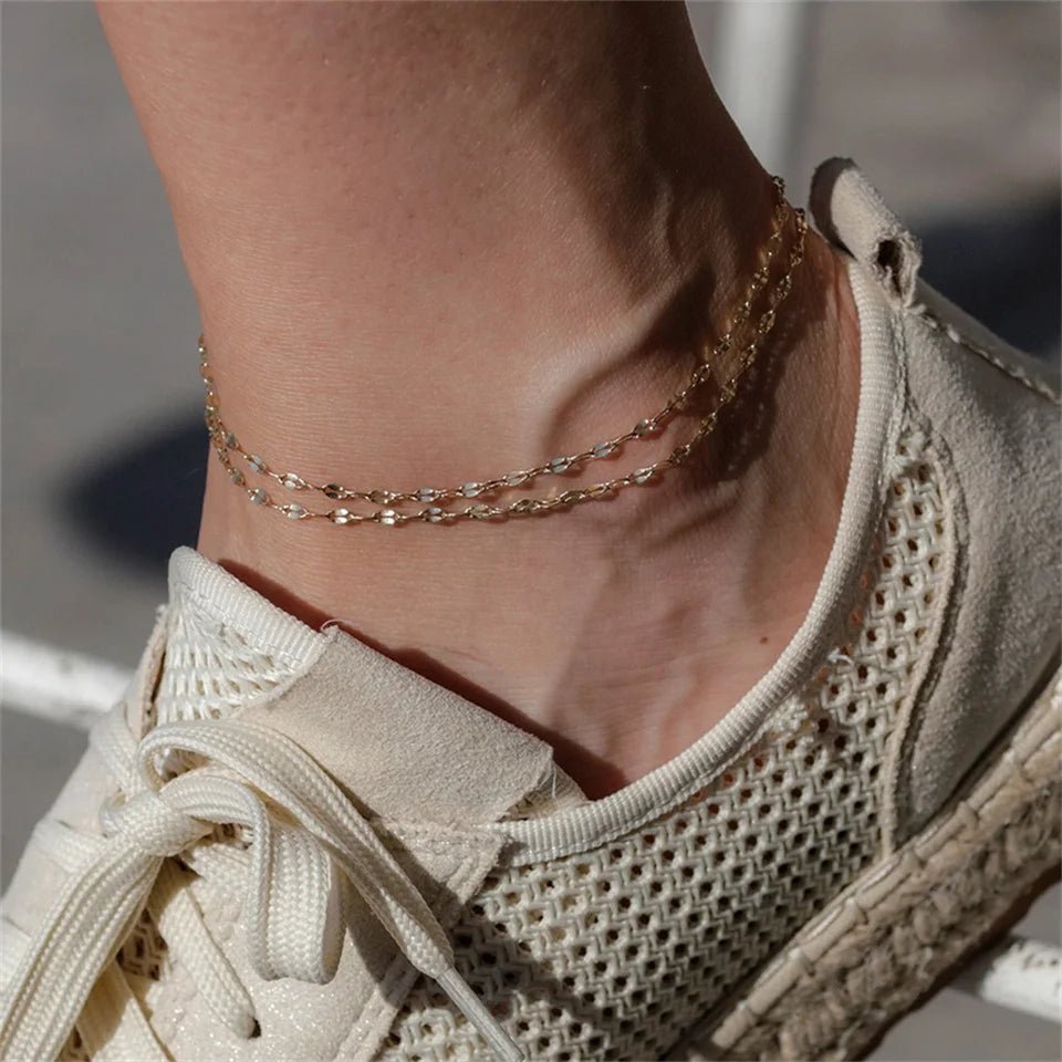 eManco Minimalist Slim Adjustable Chain Stainless Steel PVD Anklet Gold & Silver Color for Women's Daily & Vacation Beach Wear - Tara's Tiny Treasures