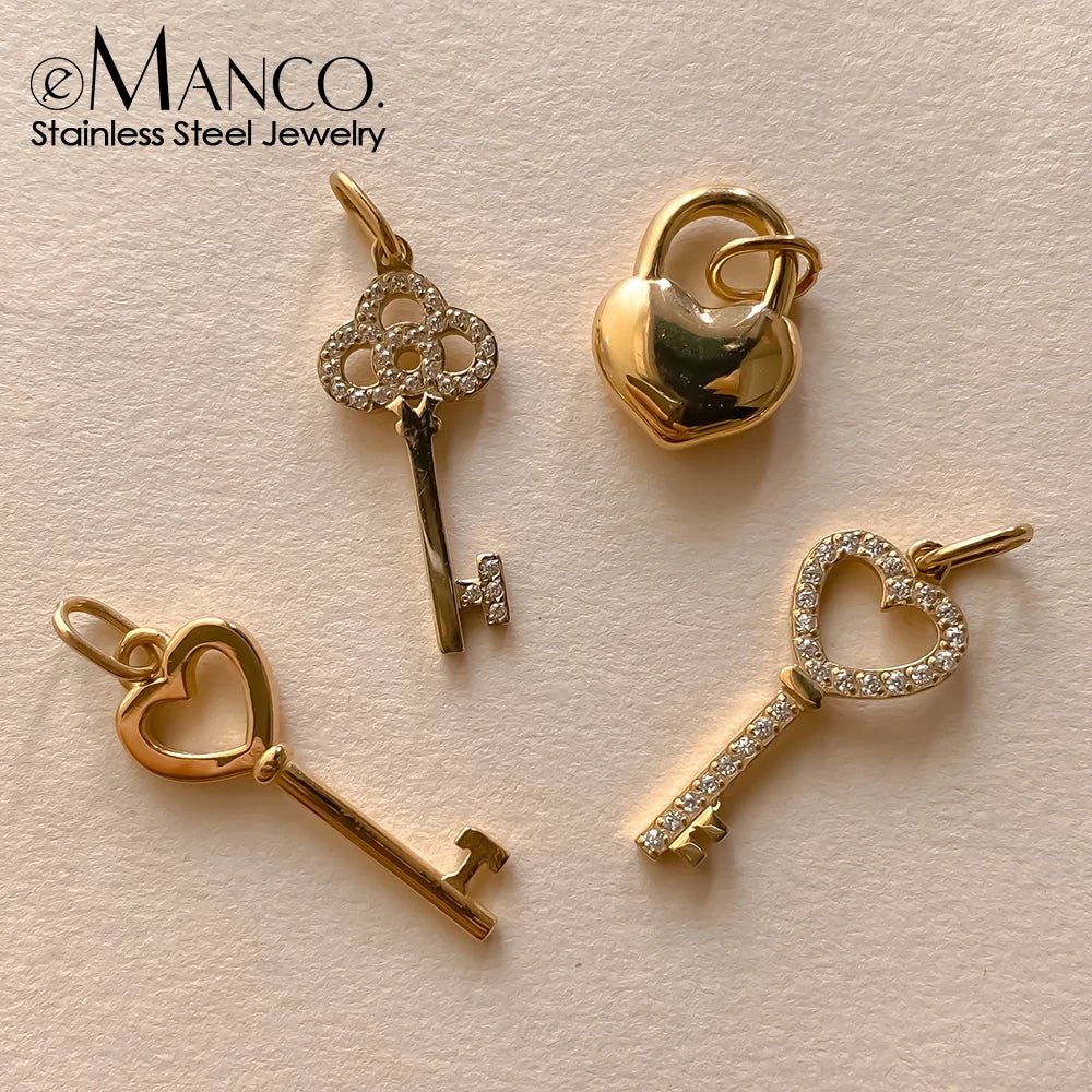 eManco Stainless Steel Heart Key Charm Shiny Rhinestones High Quality Metal, Women's DIY Necklace, Bracelet and Jewelry Making - Tara's Tiny Treasures