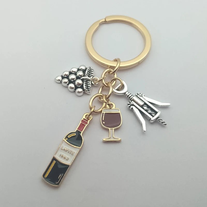 European and American cocktail grape wine bottle opener wine glass grape wine keychain bar enamel keychain - Tara's Tiny Treasures