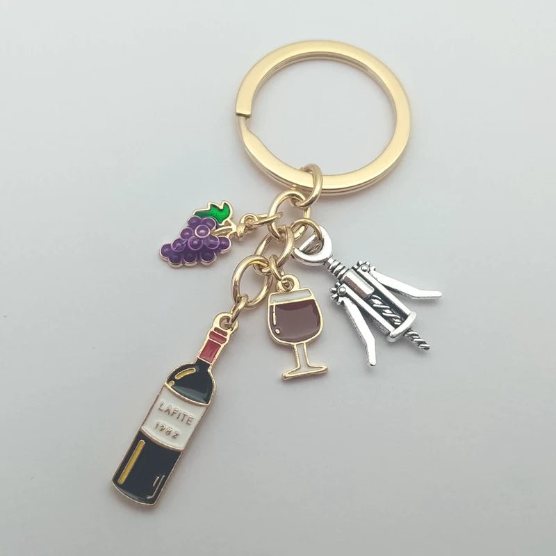 European and American cocktail grape wine bottle opener wine glass grape wine keychain bar enamel keychain - Tara's Tiny Treasures