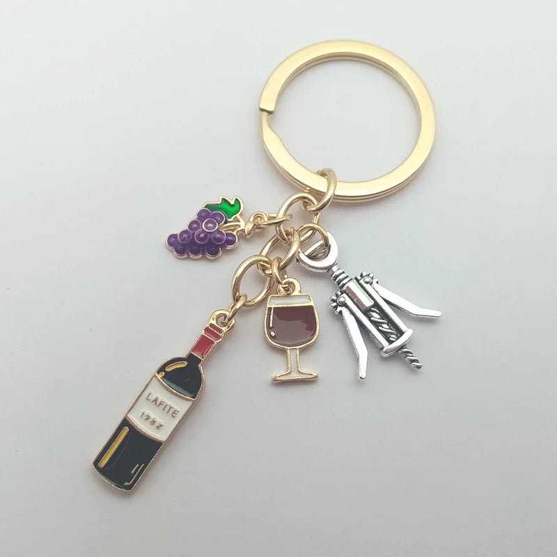 European and American cocktail grape wine bottle opener wine glass grape wine keychain bar enamel keychain - Tara's Tiny Treasures
