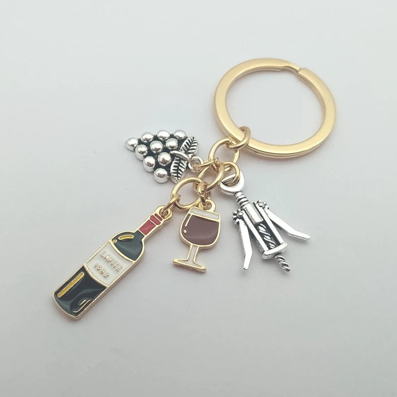 European and American cocktail grape wine bottle opener wine glass grape wine keychain bar enamel keychain - Tara's Tiny Treasures