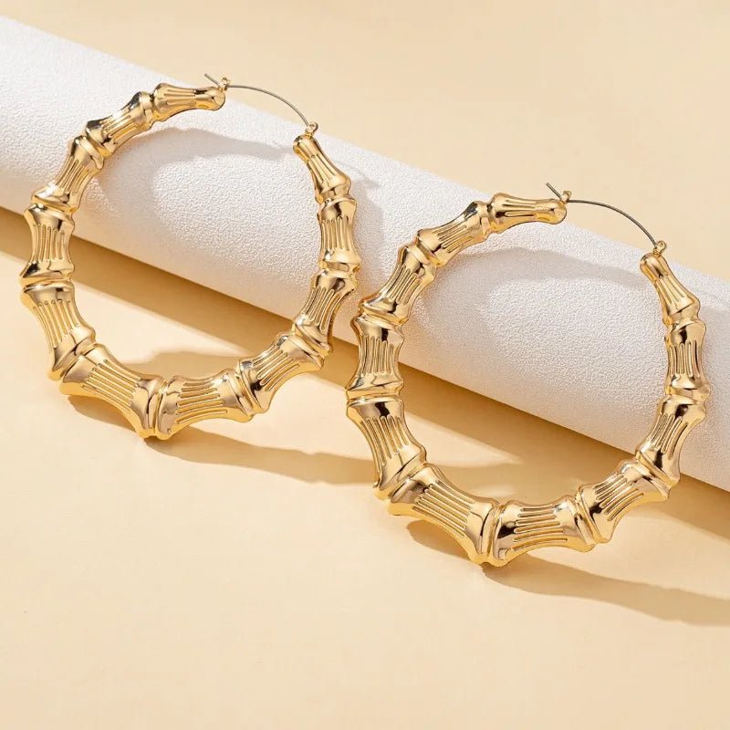 Exaggerated Round Circle Bamboo Hoop Earrings For Women Vintage Chunky Versatile Dangle Drop Earrings Party Wedding Jewelry - Tara's Tiny Treasures