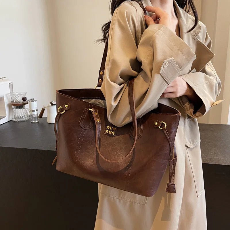 Fall/Winter Luxury Retro With Zipper Large Capacity Bag for Women 2025 New Fashion Commuting Shoulder Bag High-end Tote Bag - Tara's Tiny Treasures