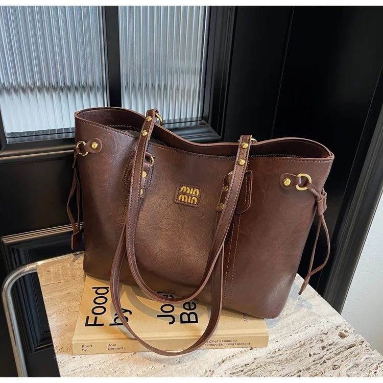 Fall/Winter Luxury Retro With Zipper Large Capacity Bag for Women 2025 New Fashion Commuting Shoulder Bag High-end Tote Bag - Tara's Tiny Treasures