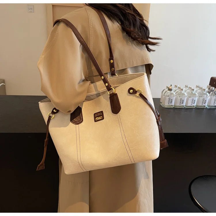 Fall/Winter Luxury Retro With Zipper Large Capacity Bag for Women 2025 New Fashion Commuting Shoulder Bag High-end Tote Bag - Tara's Tiny Treasures