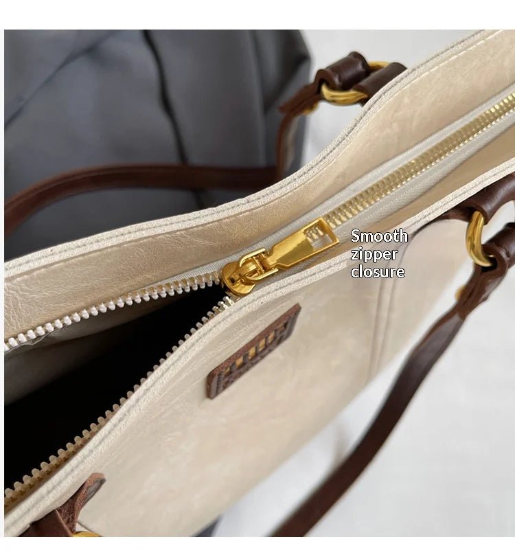 Fall/Winter Luxury Retro With Zipper Large Capacity Bag for Women 2025 New Fashion Commuting Shoulder Bag High-end Tote Bag - Tara's Tiny Treasures