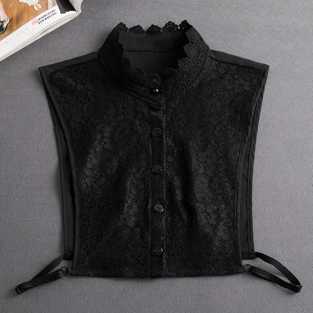 Fashion 2025 Front Tie White Fake Collar for Women Stand Detachable Collar Fake Girls Vintage Lace Ladies False Blouse Collar - Tara's Tiny Treasures