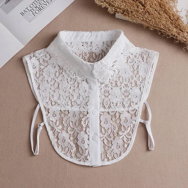 Fashion 2025 Front Tie White Fake Collar for Women Stand Detachable Collar Fake Girls Vintage Lace Ladies False Blouse Collar - Tara's Tiny Treasures