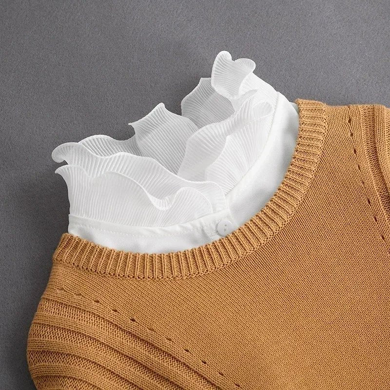 Fashion 2025 Front Tie White Fake Collar for Women Stand Detachable Collar Fake Girls Vintage Lace Ladies False Blouse Collar - Tara's Tiny Treasures