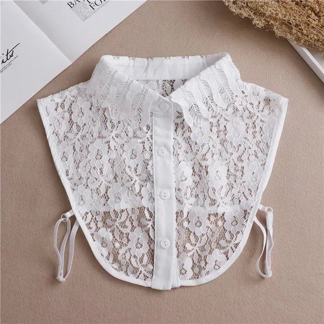 Fashion 2025 Front Tie White Fake Collar for Women Stand Detachable Collar Fake Girls Vintage Lace Ladies False Blouse Collar - Tara's Tiny Treasures
