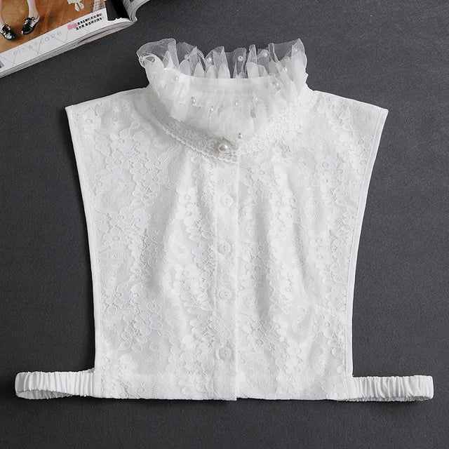Fashion 2025 Front Tie White Fake Collar for Women Stand Detachable Collar Fake Girls Vintage Lace Ladies False Blouse Collar - Tara's Tiny Treasures