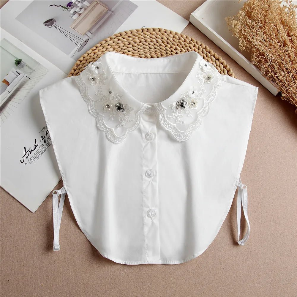 Fashion 2025 Front Tie White Fake Collar for Women Stand Detachable Collar Fake Girls Vintage Lace Ladies False Blouse Collar - Tara's Tiny Treasures