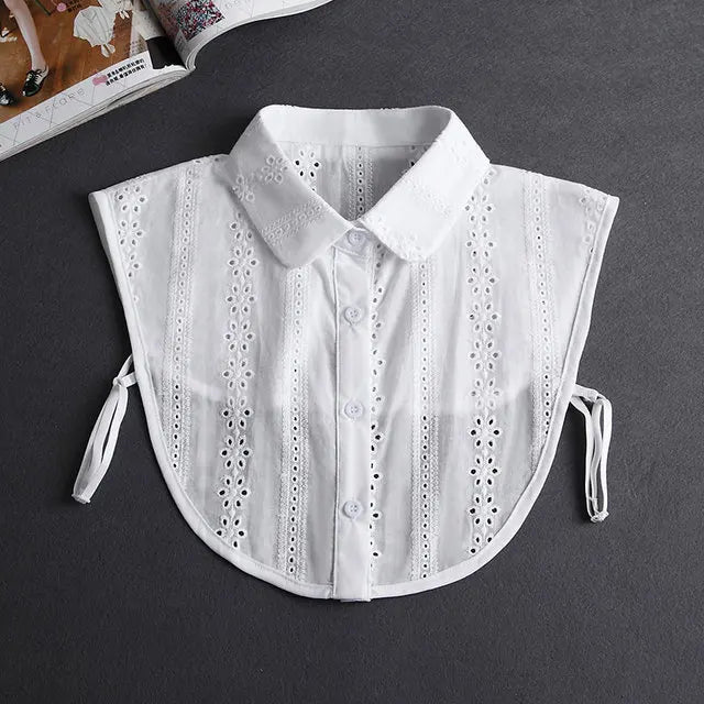 Fashion 2025 Front Tie White Fake Collar for Women Stand Detachable Collar Fake Girls Vintage Lace Ladies False Blouse Collar - Tara's Tiny Treasures