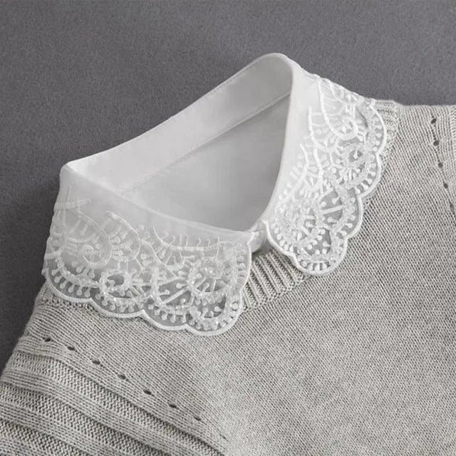 Fashion 2025 Front Tie White Fake Collar for Women Stand Detachable Collar Fake Girls Vintage Lace Ladies False Blouse Collar - Tara's Tiny Treasures