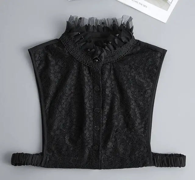 Fashion 2025 Front Tie White Fake Collar for Women Stand Detachable Collar Fake Girls Vintage Lace Ladies False Blouse Collar - Tara's Tiny Treasures