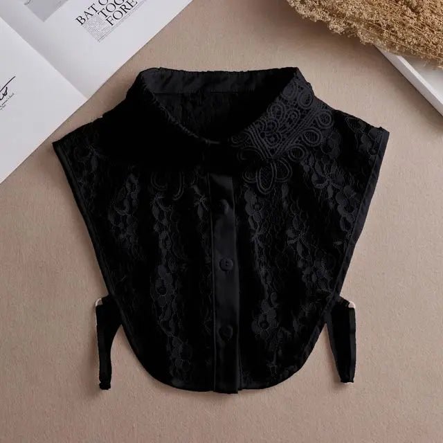 Fashion 2025 Front Tie White Fake Collar for Women Stand Detachable Collar Fake Girls Vintage Lace Ladies False Blouse Collar - Tara's Tiny Treasures