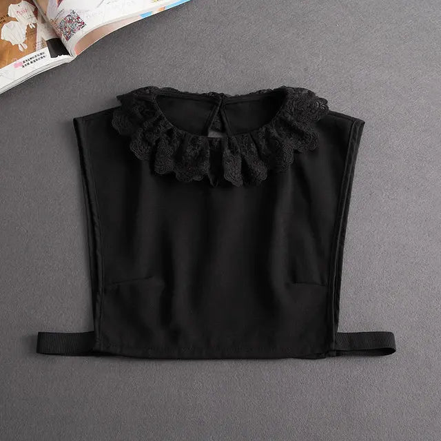 Fashion 2025 Front Tie White Fake Collar for Women Stand Detachable Collar Fake Girls Vintage Lace Ladies False Blouse Collar - Tara's Tiny Treasures