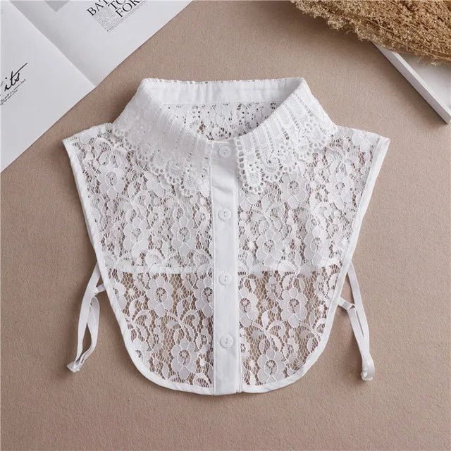 Fashion 2025 Front Tie White Fake Collar for Women Stand Detachable Collar Fake Girls Vintage Lace Ladies False Blouse Collar - Tara's Tiny Treasures